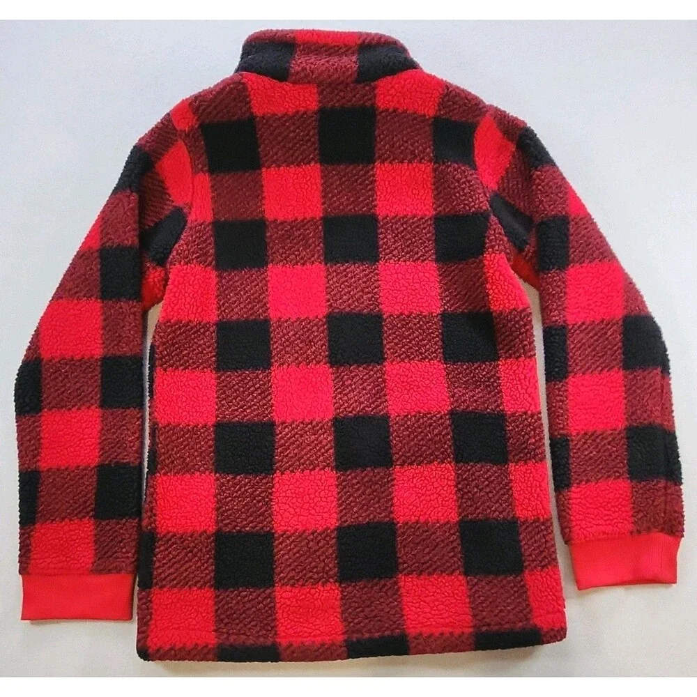 Columbia Unisex Kids L Red/Black Plaid Fleece Jacket Full Zip Pockets
